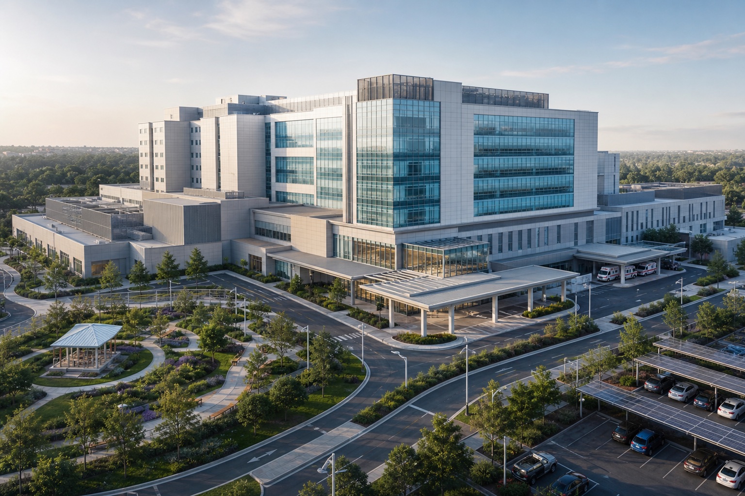 Illustrative visualization of a modern hospital campus